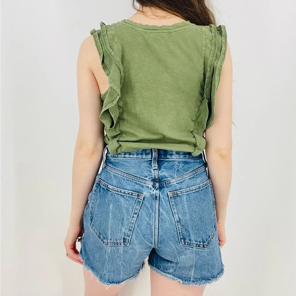 anthropologie eri + ali boho washed ruffle tank in moss green size s - Picture 5 of 6